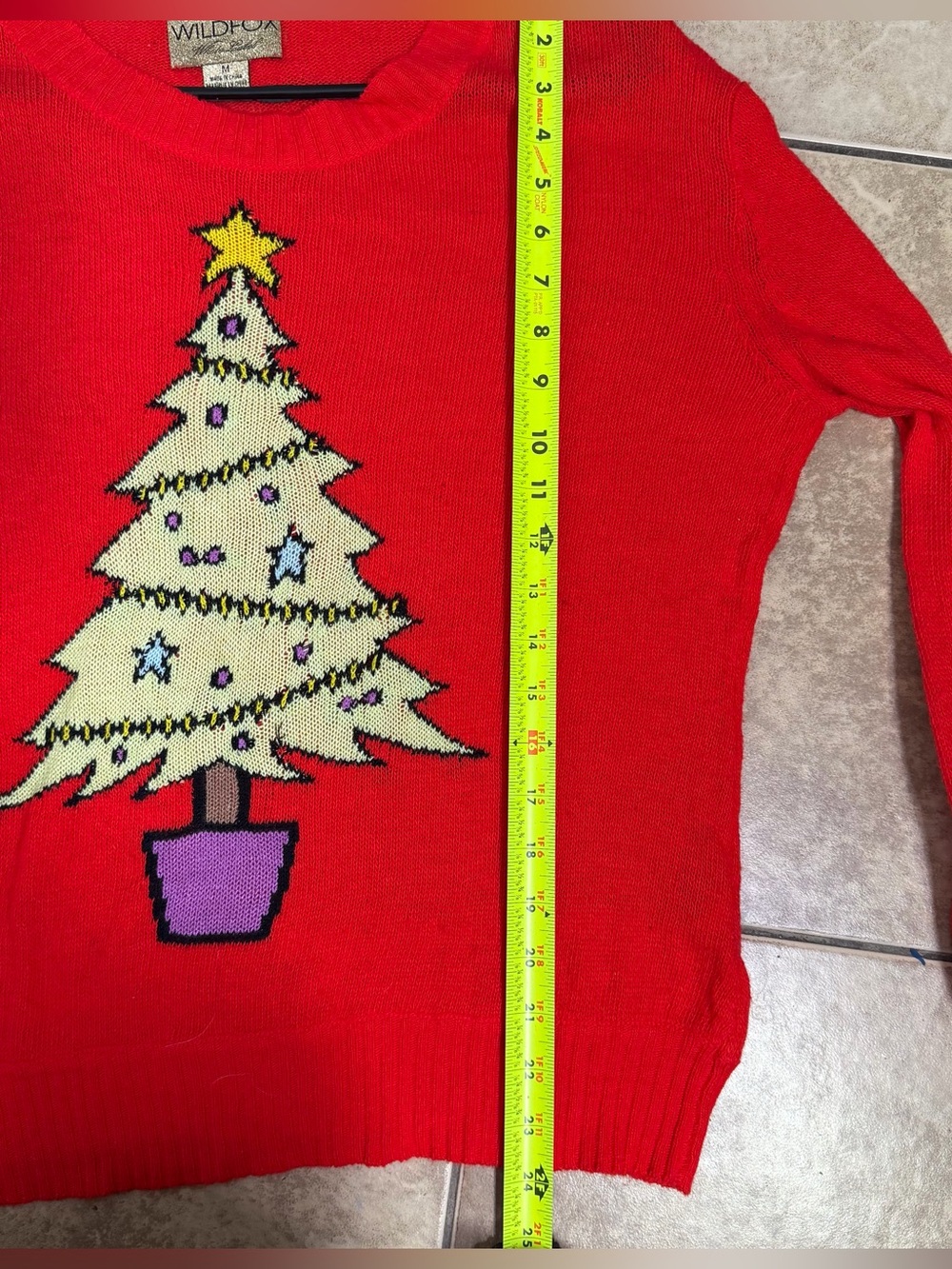 Wildfox Christmas Tree Sweater Red Graphic Knit Holiday Pullover Size M - Picture 6 of 8